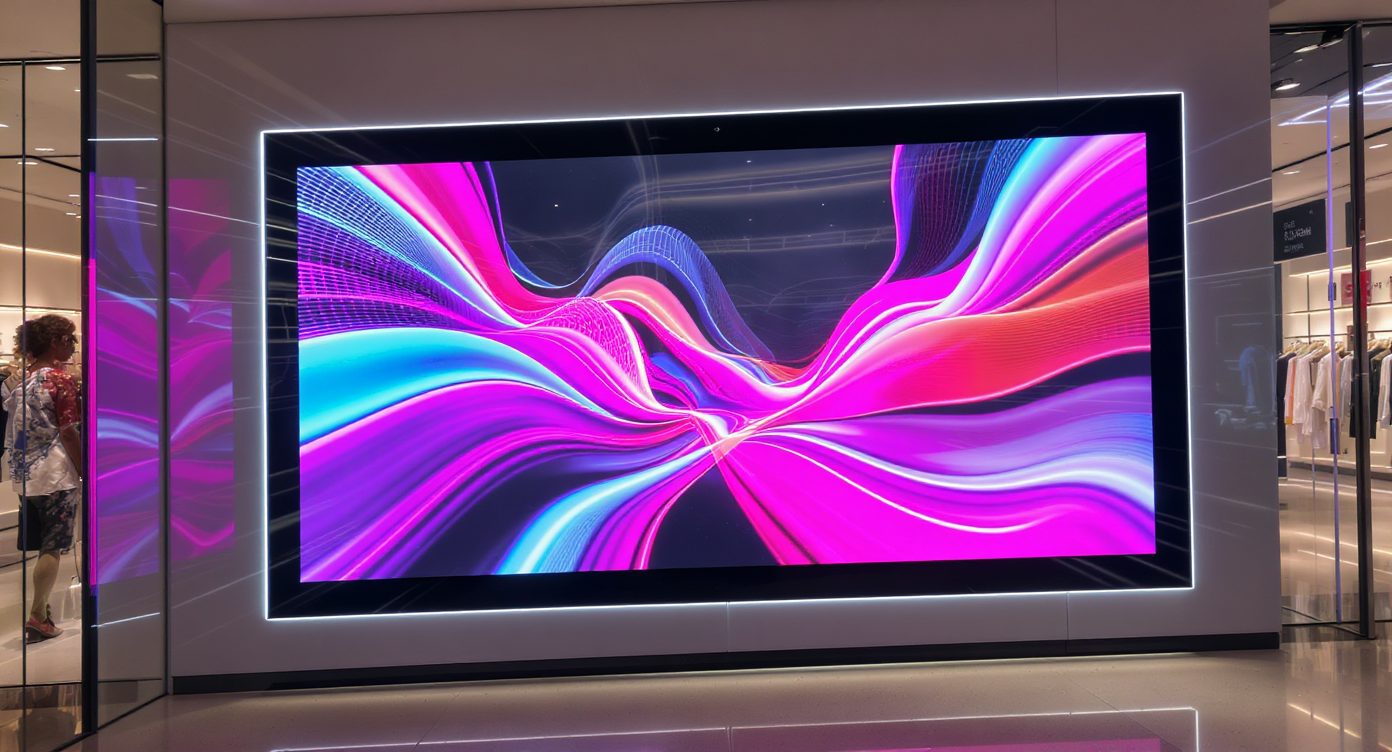 Écran d'affichage dynamique captivant l'attention des clients en magasin