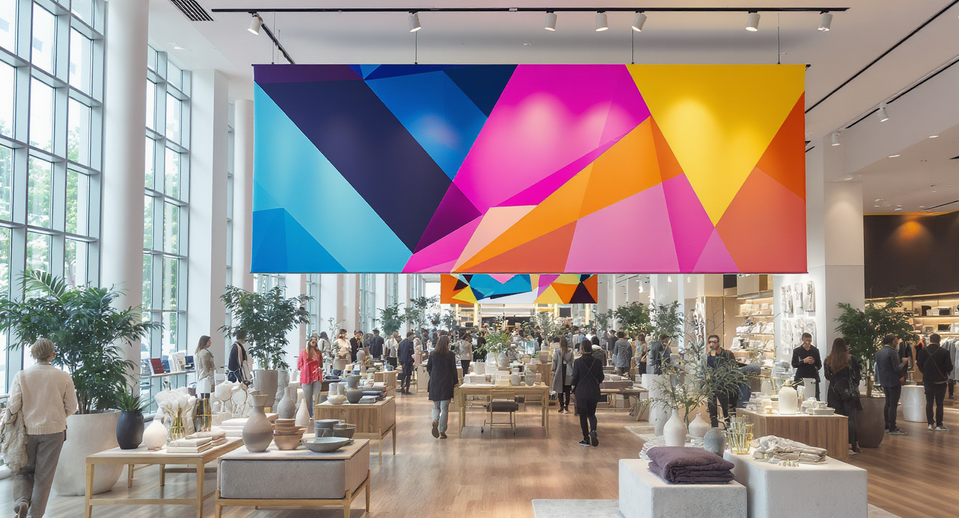 Banderole publicitaire attirant l'attention dans un magasin moderne