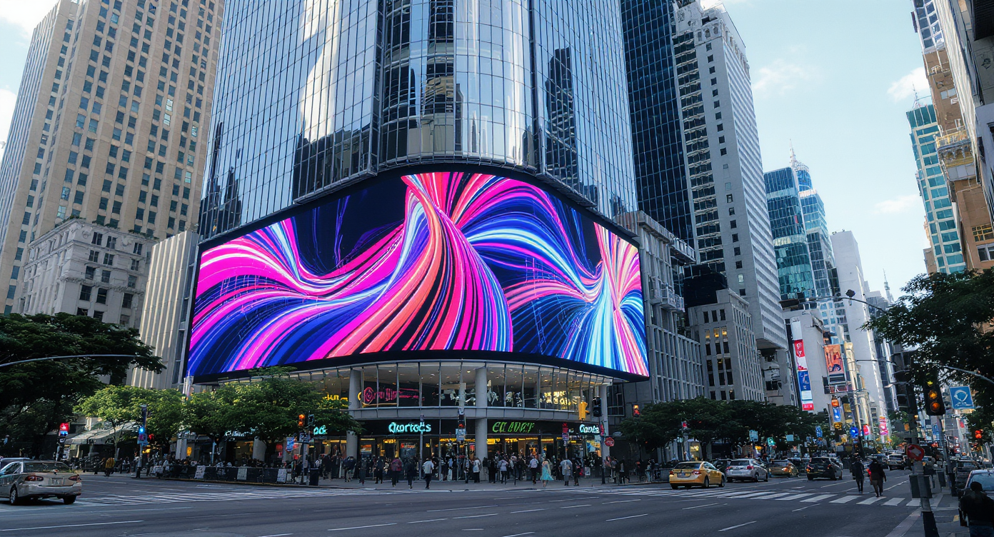 Banderole publicitaire avec écrans LED géants attirant l'attention