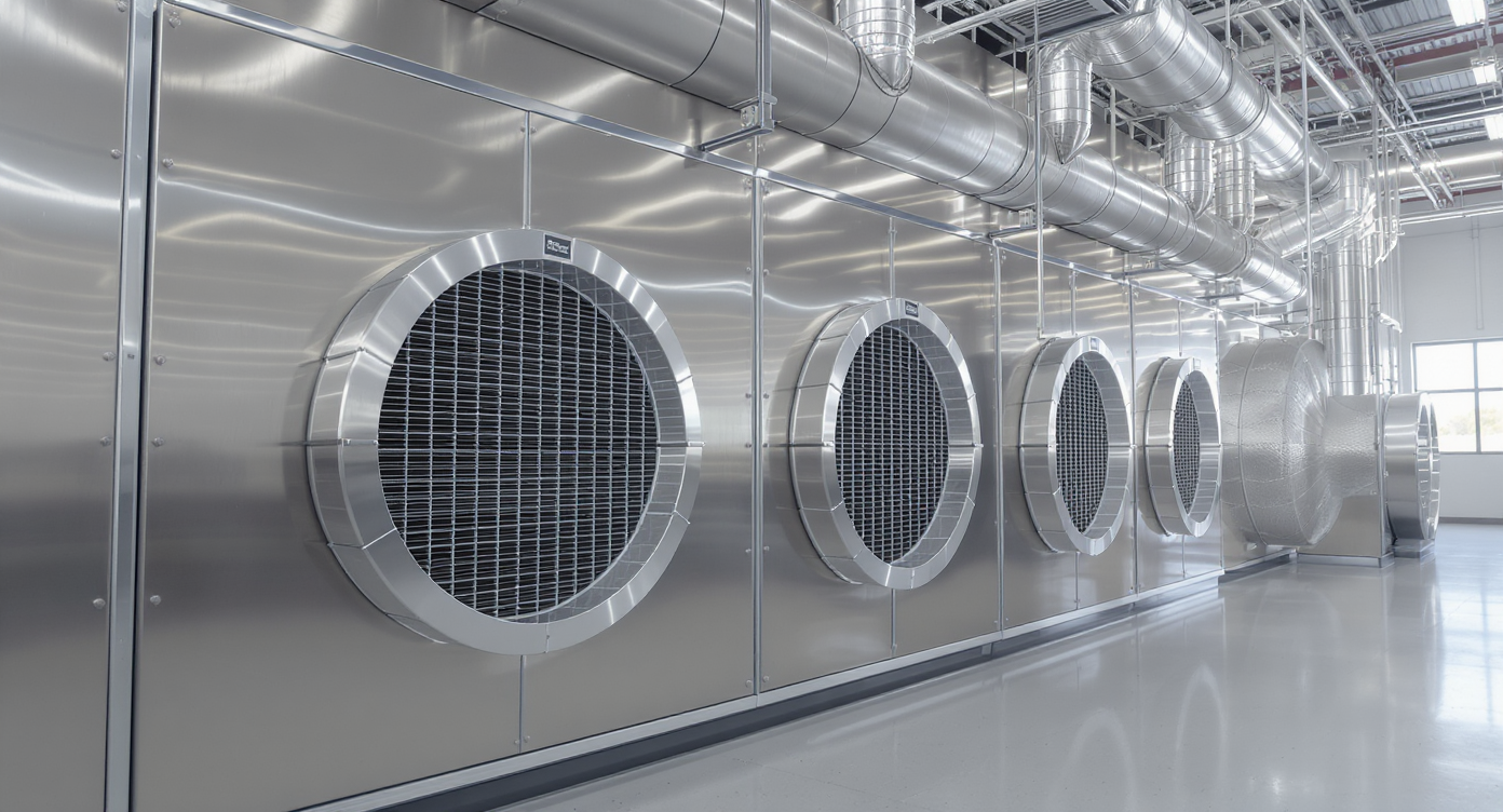 Industrial HVAC air filtration system in a manufacturing facility