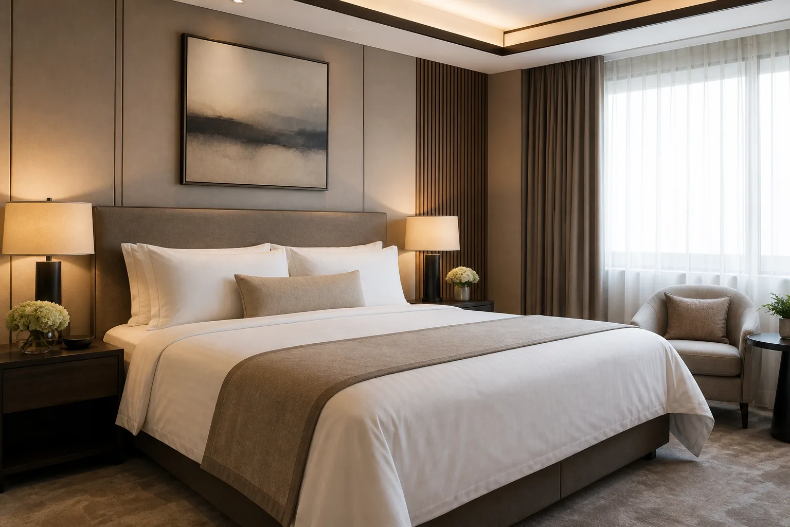 Lits doubles standard dans une chambre d'hôtel moderne élégante